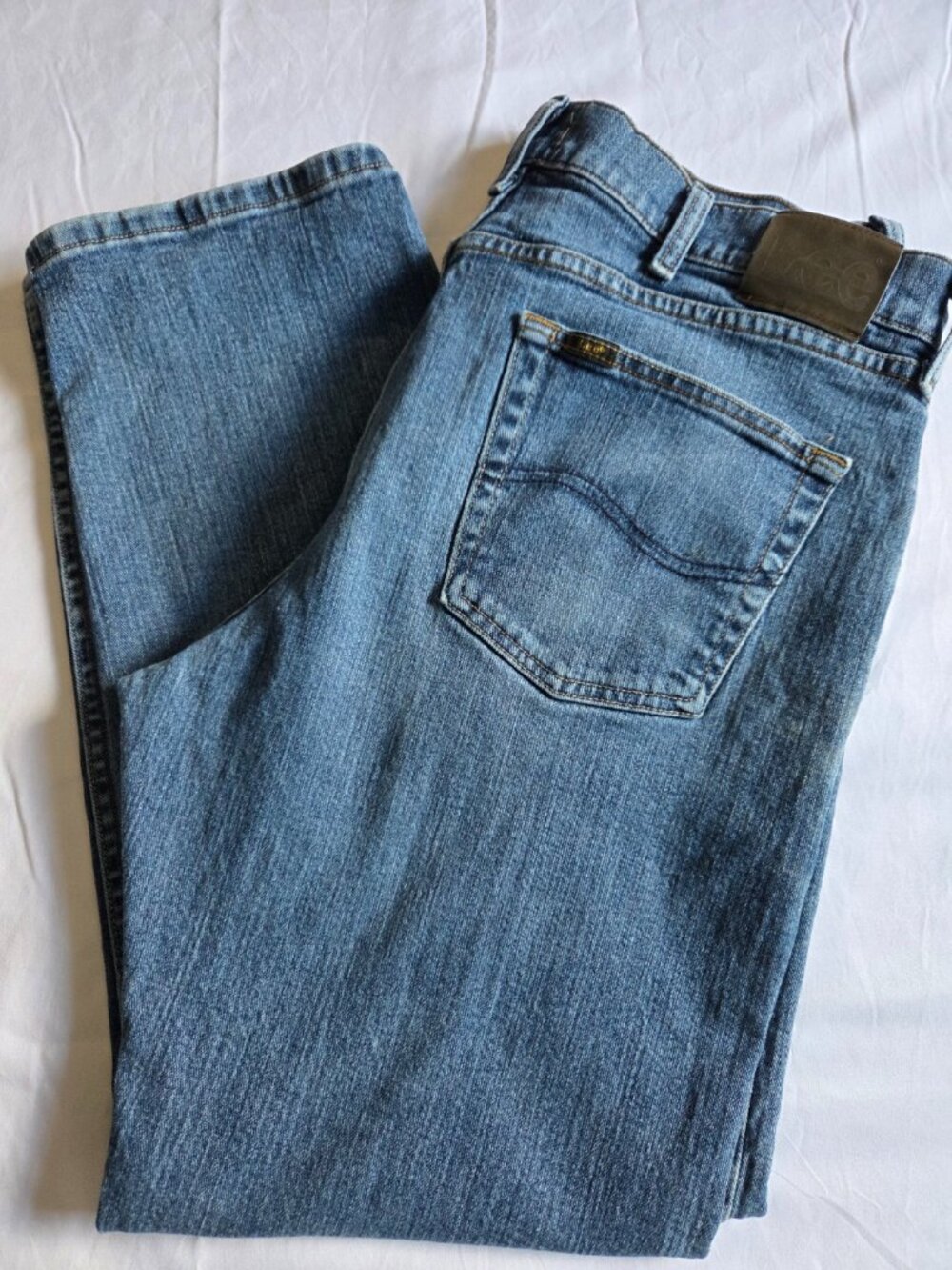 Men's Lee Regular Fit Straight Jeans Medium Wash Blue Denim Stretch 38x30